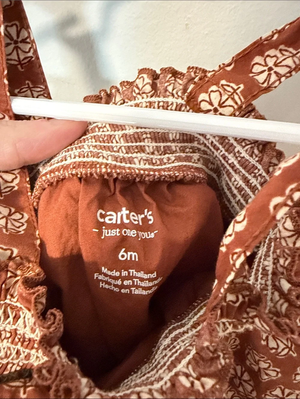 Carter's Rust Floral Smocked Diaper Cover Romper
